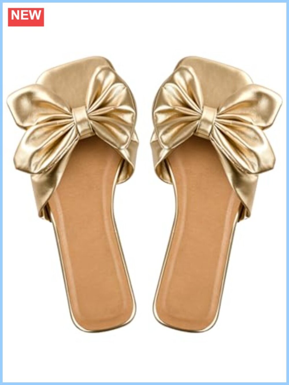Sksshion Womens Faux Leather Bow Square Open Toe Slip On Slide Sandals